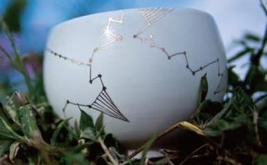 『PHPスペシャル』に2014年1月号より連載の「みにくい花と月あかりの池」の物語が描かれた陶器。