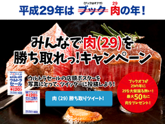 ブックオフが平成29年に29(ブック)ではなく29(肉)をプレゼントする「みんなで肉(29)を勝ち取れっ！キャンペーン」　2016年12月27日(火)～2017年1月4日(水)まで実施