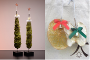 手作り「テーブルツリー」(写真左)果物や野菜で作る「クリスマスオーナメント」(写真右)