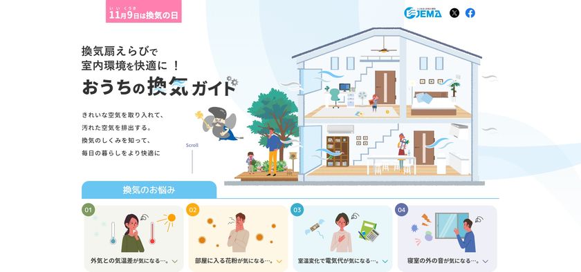 いいくうき(11月9日)「換気の日」に向け　
押さえておきたい「換気の基礎知識」から
「おすすめの換気方法」の紹介などの啓発活動を実施！
2027年2月28日(日)までのプレゼントキャンペーンを3回開催