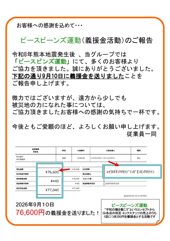 8月義援金送金報告