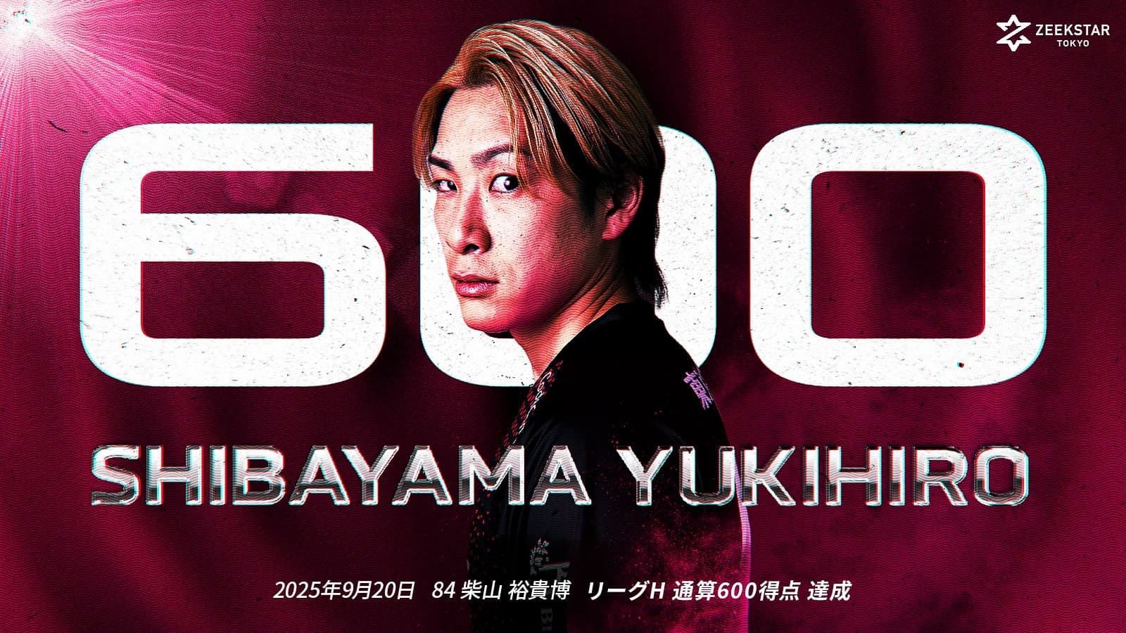 柴山裕貴博選手 リーグＨ通算600得点達成