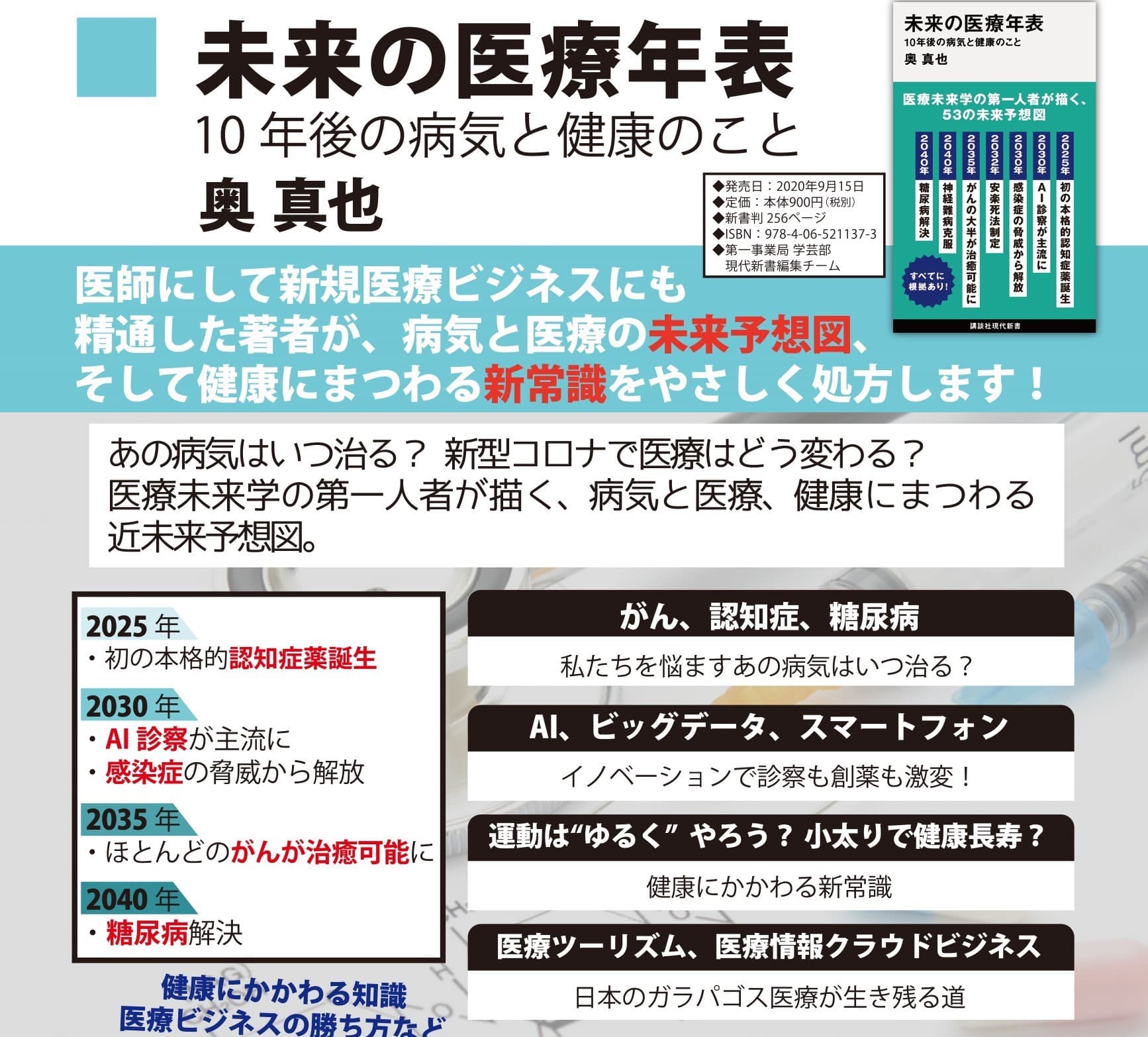 『未来の医療年表』『世界最先端の健康戦略』著者　医師・医学博士　奥真也氏が BS朝日開局20周年記念特別番組出演決定！