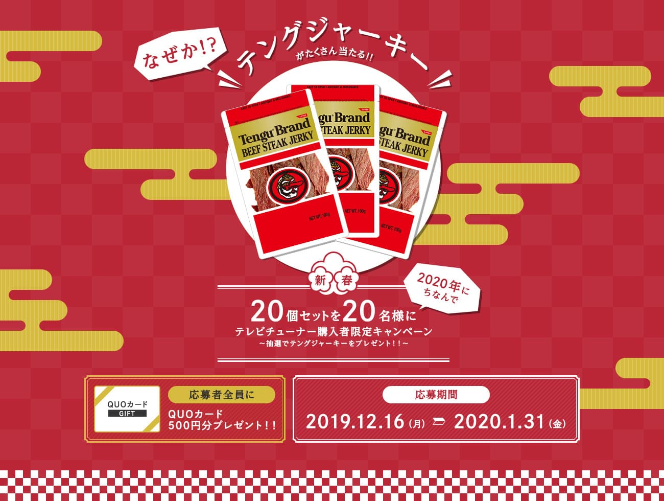 [ピクセラ]  “なぜか！？テングビーフステーキジャーキーが たくさん当たる！！”テレビチューナー購入者限定キャンペーンを 2020年1月31日(金)まで開催！