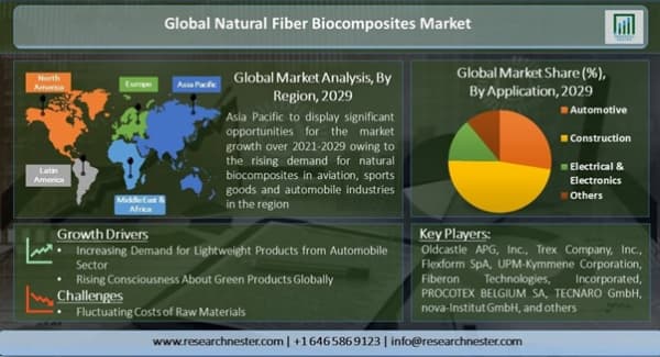 天然繊維バイオコンポジット市場ー繊維タイプ別（木質繊維、および非木質繊維複合材料）；アプリケーション別（自動車、建設、電気電子、その他）;技術別-世界の需要分析と機会の見通し2029年