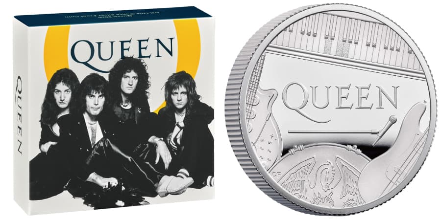 ロックバンド QUEENの記念コインが1月23日登場 　メンバー4人それぞれの楽器等をデザイン