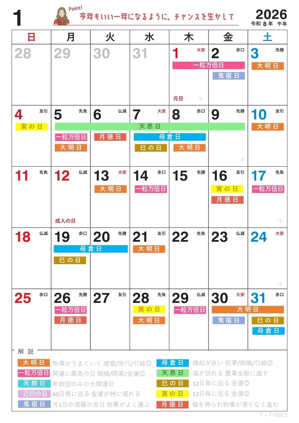 新年1月5日(月)は一粒万倍日、大明日、天恩日が重なる大開運日！縁起のいい日がわかる『吉日カレンダー2026年1月版』をziredが無料ダウンロード配布開始！