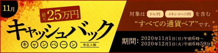 ＦＸプライムｂｙＧＭＯ、 【最大25万円】をキャッシュバック！ すべての通貨ペア対象のキャンペーンを11月1日より開始！