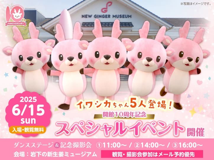 イワシカちゃん5人登場！岩下の新生姜ミュージアム開館10周年記念スペシャルイベント6月15日開催～5人×ツノ2本で10周年をお祝い♪～