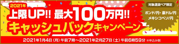 株式会社ＦＸプライムｂｙＧＭＯ、 【最大100万円】をキャッシュバック！ 対象3通貨ペアのキャンペーンを1月4日より開始！