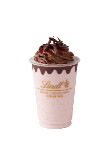 リンツ ホワイトチョコレートストロベリーアイスドリンク ダークチョコレートムース添え(テイクアウト仕様)