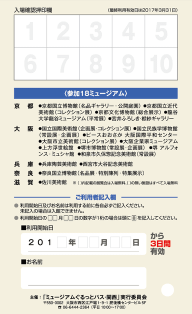 『関西ミュージアム-3日間無料入場パス18-』裏表紙