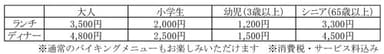 1階レストラン「グランカフェ」グルメバイキング料金表