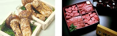 国産松茸(左)　／　神戸牛　焼肉懐石(右)