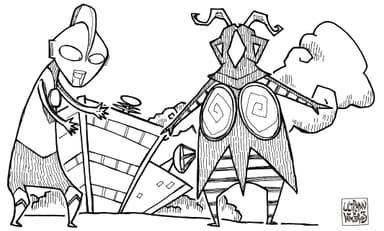 「SONIC」氏 描き下ろしイラスト(ゼットンとの対決シーン)　(C)円谷プロ