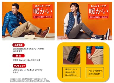 柔らかタッチで暖かい Navy(R) ストレッチ裏フリースパンツ