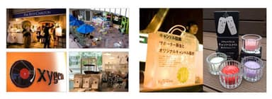 （左）キャンドルナイトフードカフェ （右）キャンドル回廊サポーター募金とオリジナルキャンドルの販売 ※写真はイメージです