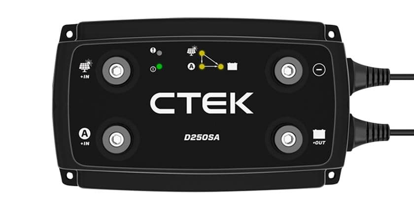 サブバッテリー搭載のキャンピングカー・特装車等に最適　
CTEK走行充電システム「D250SA」「D250S DUAL」を7月発売
　最大140Aでサブバッテリーを走行充電！