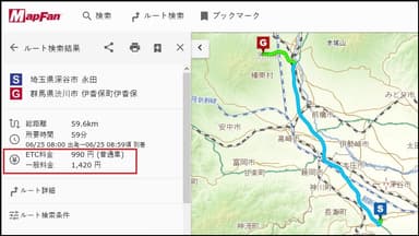 ETC休日割引が適用された料金表示