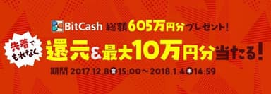 総額605万円分のビットキャッシュをプレゼント