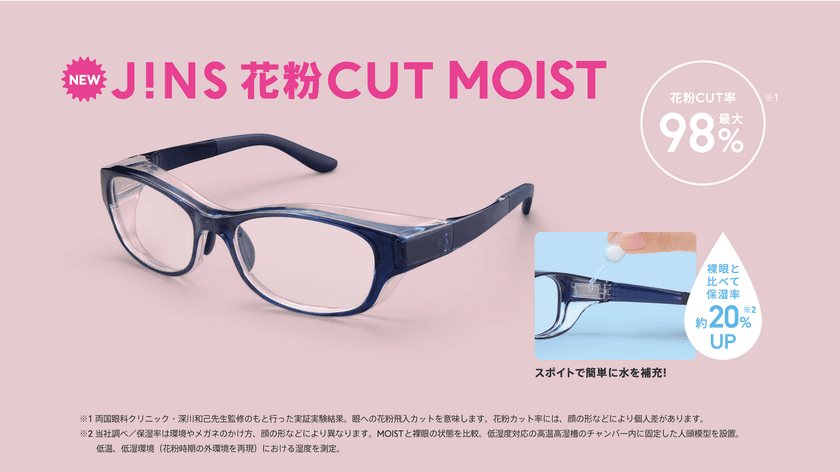 花粉カットに保湿機能を加えた「JINS 花粉CUT MOIST」新登場
大人用・子ども用の全モデルに
くもり止めレンズを標準搭載した新ラインアップを発売