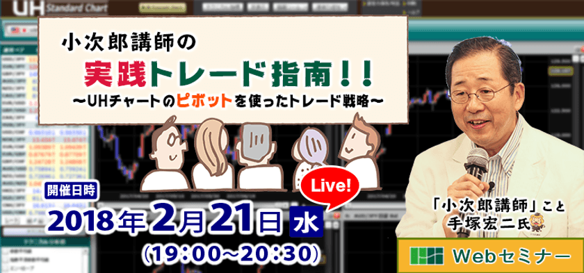 テクニカル分析Webセミナー、2018年2月21日開催　
テーマは『ピボットポイントを使ったトレード戦略』　
～ 講師は、チャート分析の第一人者「手塚 宏二」氏 ～