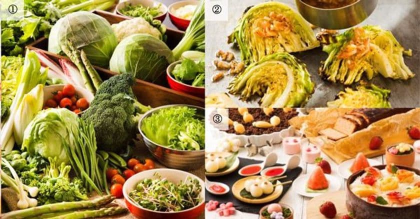 旬野菜バイキング&“できたてのメイン料理”が楽しめる
～春フェア開催～
“焼きたて”キャベツやアスパラなどの旬野菜＆充実の苺スイーツも
マルシェダイニング「ネン」にて　3月1日(木)より開催