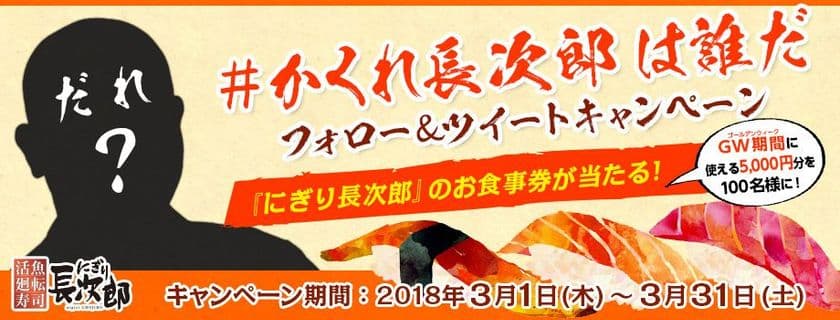 総額50万円分の廻転寿司お食事券が当たる！
動画内の有名人を探せ！Twitterキャンペーン開催