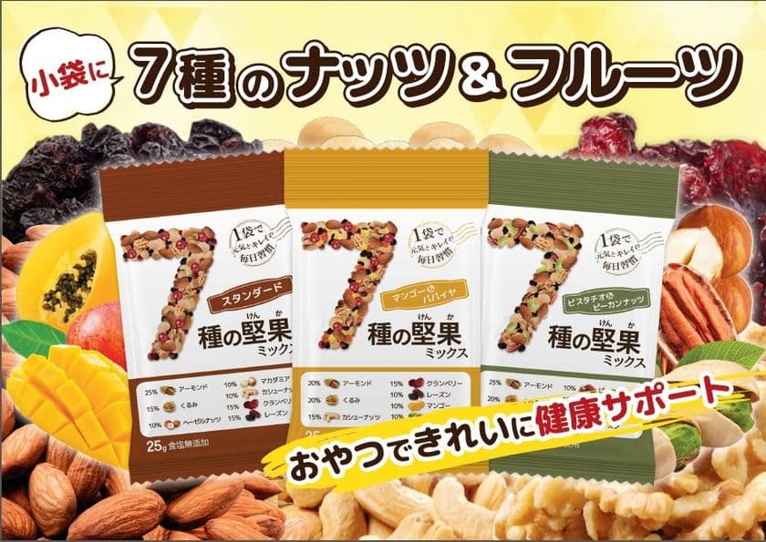 シリーズ累計販売数1,500万袋突破！ナッツ＆ドライフルーツの
小袋ミックスシリーズのハイグレード版3種を発売！