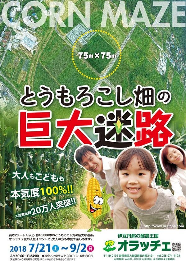 約4万本のとうもろこし畑が“巨大迷路”になって伊豆に出現！？
　夏休み限定！丹那盆地を活用した脱出ゲーム7月21日開催