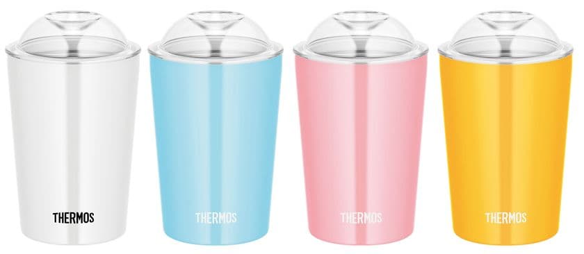 ストローがさせるドーム型のフタ付き！
ステンレス製魔法びん構造だから、冷たさキープ！氷長持ち！！
結露しにくく、フタを外せばホットもOK！
お家でカフェのアレンジも楽しめる
『サーモス 保冷ストローカップ(JDJ-300)』
2018年12月1日(土)　新発売