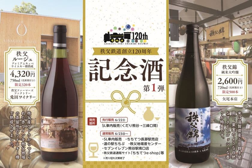 沿線地域の酒蔵とのコラボレーション　
「秩父鉄道創立120周年記念酒」発売　
～日本酒とワインをオリジナルラベルで～