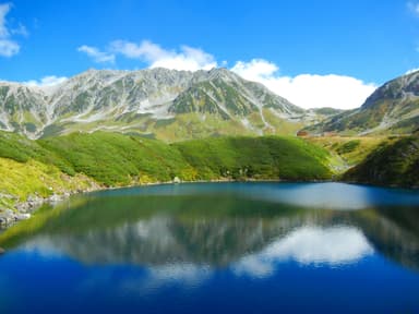 紺碧の水面に移る立山・室堂平みくりが池