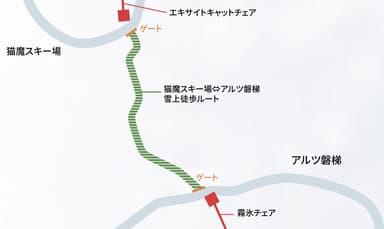 【アルツ磐梯／猫魔スキー場】雪上徒歩ルート地図