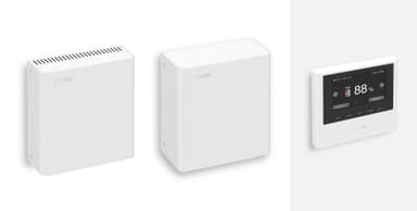 新型住宅用定置型蓄電システムEnerezza（エネレッツァ） （写真左より、パワーコンディショナ、蓄電池ユニット、リモコン）