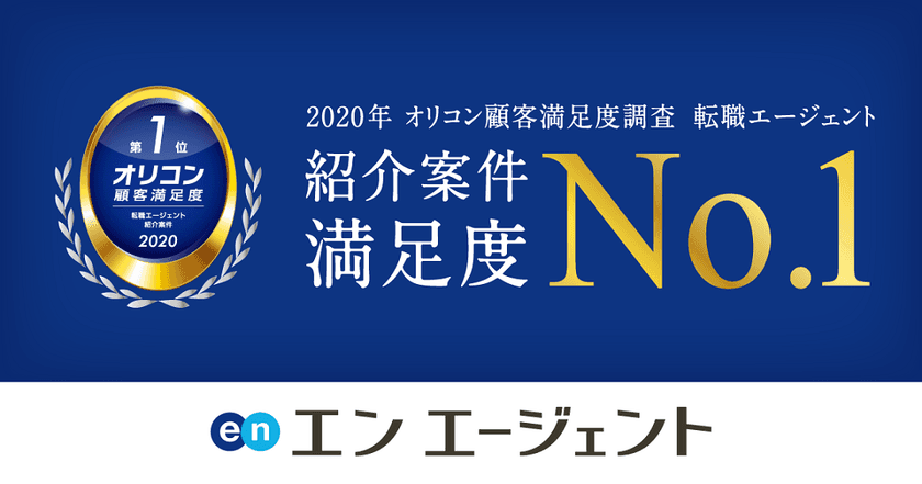 2020年オリコン顧客満足度調査
「転職エージェント」ランキングで
『エン エージェント』が紹介案件の満足度第1位に選出！