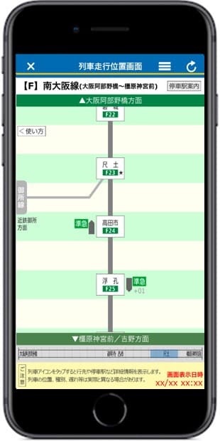 南大阪線列車走行位置画面（イメージ）