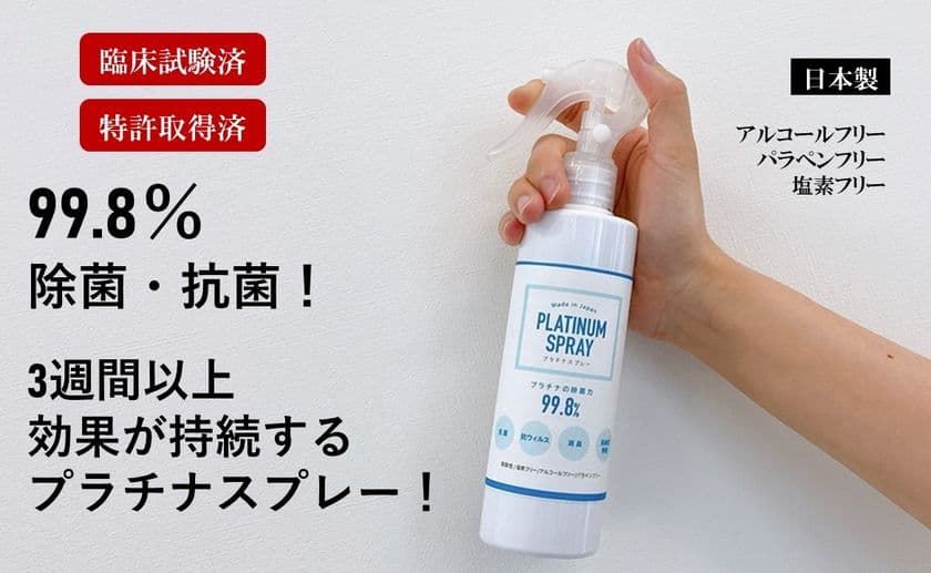 ブラチナの強力な分解力で99.8％の除菌＆抗菌ができる
『プラチナスプレー』のクラウドファンディングを開始