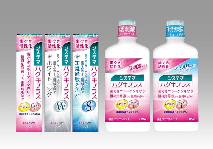 歯ぐきのコラーゲンを守り、組織を修復して、歯周病を防ぐ
『システマ ハグキプラス ハミガキ』
『システマ ハグキプラス デンタルリンス』改良新発売