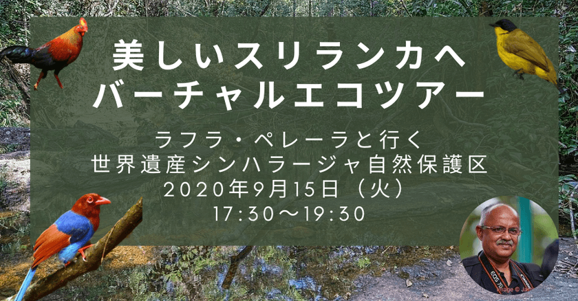 美しいスリランカへバーチャルエコツアー9月15日開催！
自宅から世界遺産に登録される
スリランカの熱帯雨林の動物たちに会いに行こう