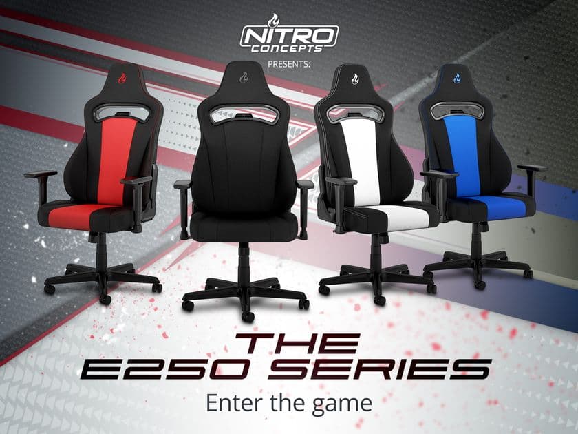 ドイツのゲーミングチェア「Nitro Concepts」から
ビギナーモデル「E250」が新登場！
ベーシック機能ながら高品質なハイコスパ入門機を発売