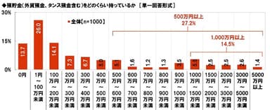 預貯金（外貨預金、タンス預金含む）をどのくらい持っているか