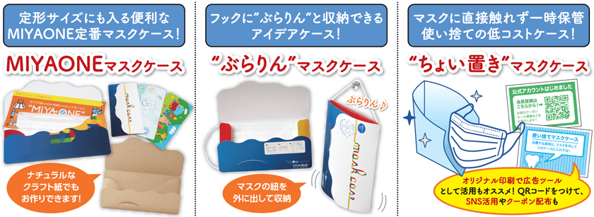 ＜宮川印刷＞
企業PR・販促に使える抗菌マスクケース3商品を展開　
自由度の高いデザインでDM・広告・クーポンとしての活用も