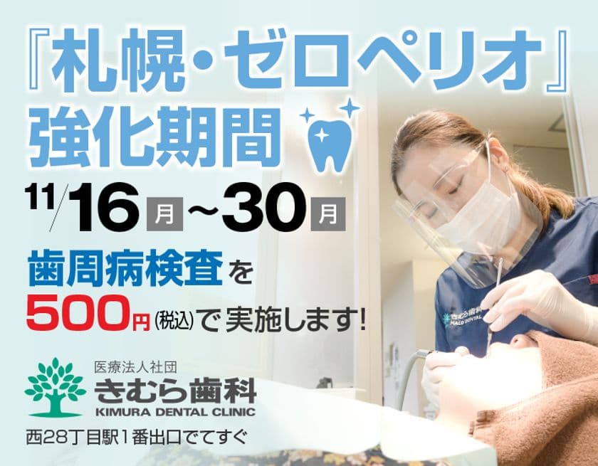 札幌市西28丁目「きむら歯科」
歯周病患者ゼロを目指し『札幌・ゼロペリオ』プロジェクトを開始！
～歯周病検査を500円(税込)で実施～