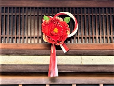輪結び紅白水引に赤牡丹
