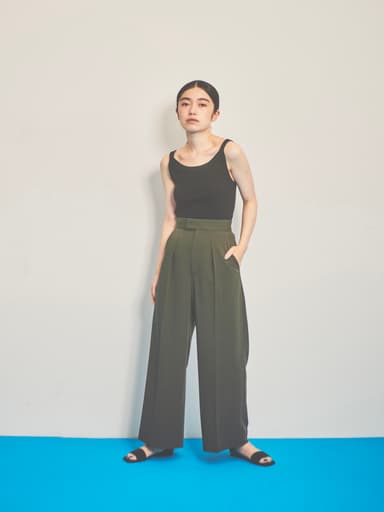 センタープレスストレッチワイドパンツ