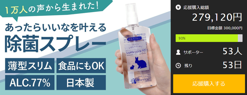 健康食品メーカーのヨネキチから、食品にもかけれる
除菌スプレー「ラパンコート77」が発表されました。
