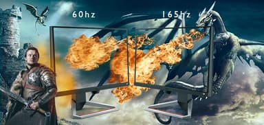 リフレッシュレート 144Hz / 165Hz で画面のちらつきを軽減、応答速度は1ms(MPRT)を実現