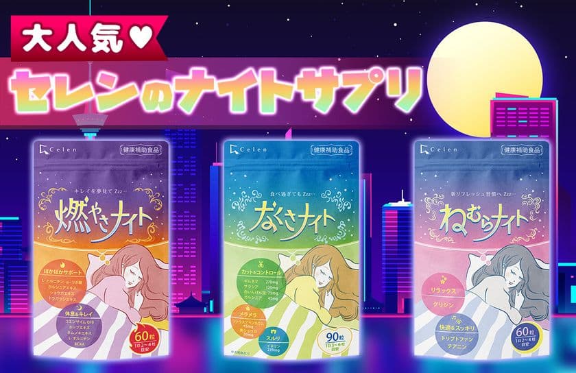 ナイトタイムに注目！売上前年比152％！
「燃やさナイト」をはじめとしたセレンの“ナイトサプリ”が人気