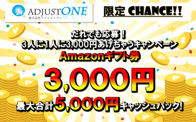 最大5&#44;000円だれでも応募！3人に1人に3&#44;000円あげちゃうキャンペーン